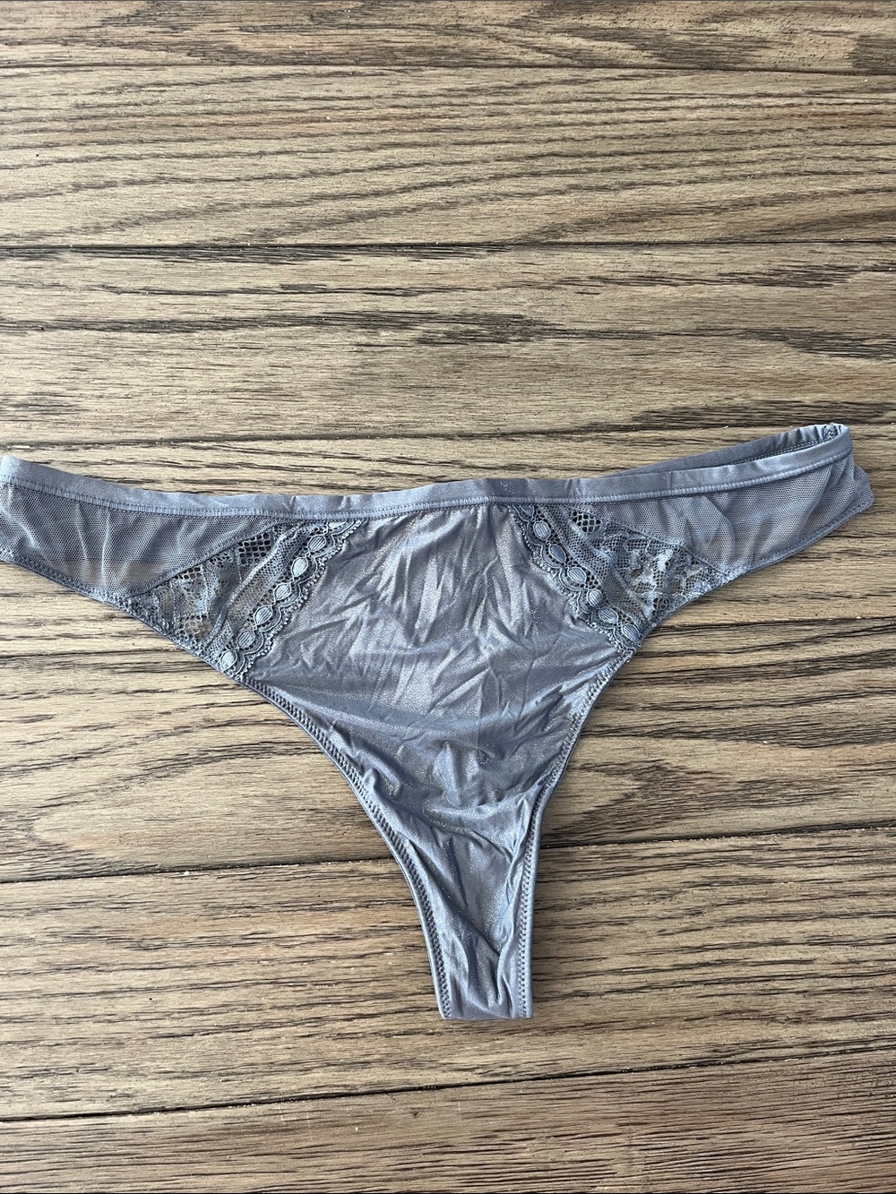 Victoria's Secret Silver Gray Lace-Trim Thong